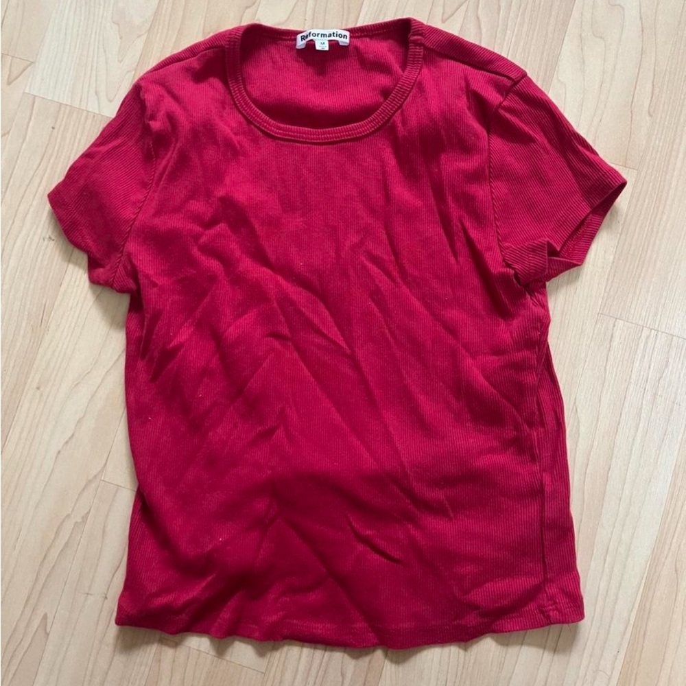 Red reformation cropped tee